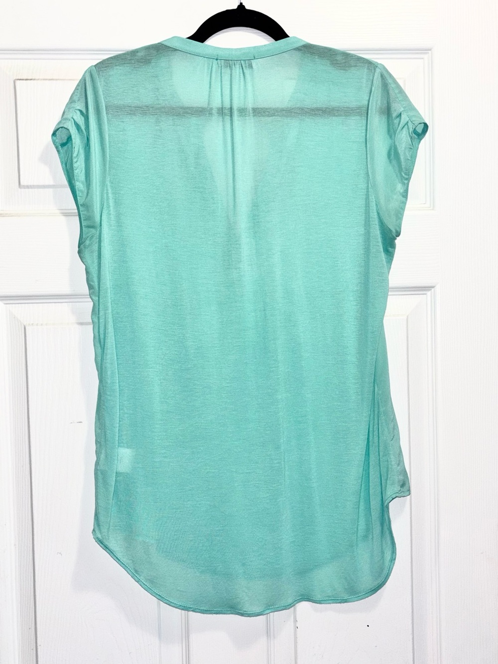 Aritzia Babaton Phillip Silk Blouse Short Sleeve Top Aqua Blue Green Size Small - Picture 6 of 9